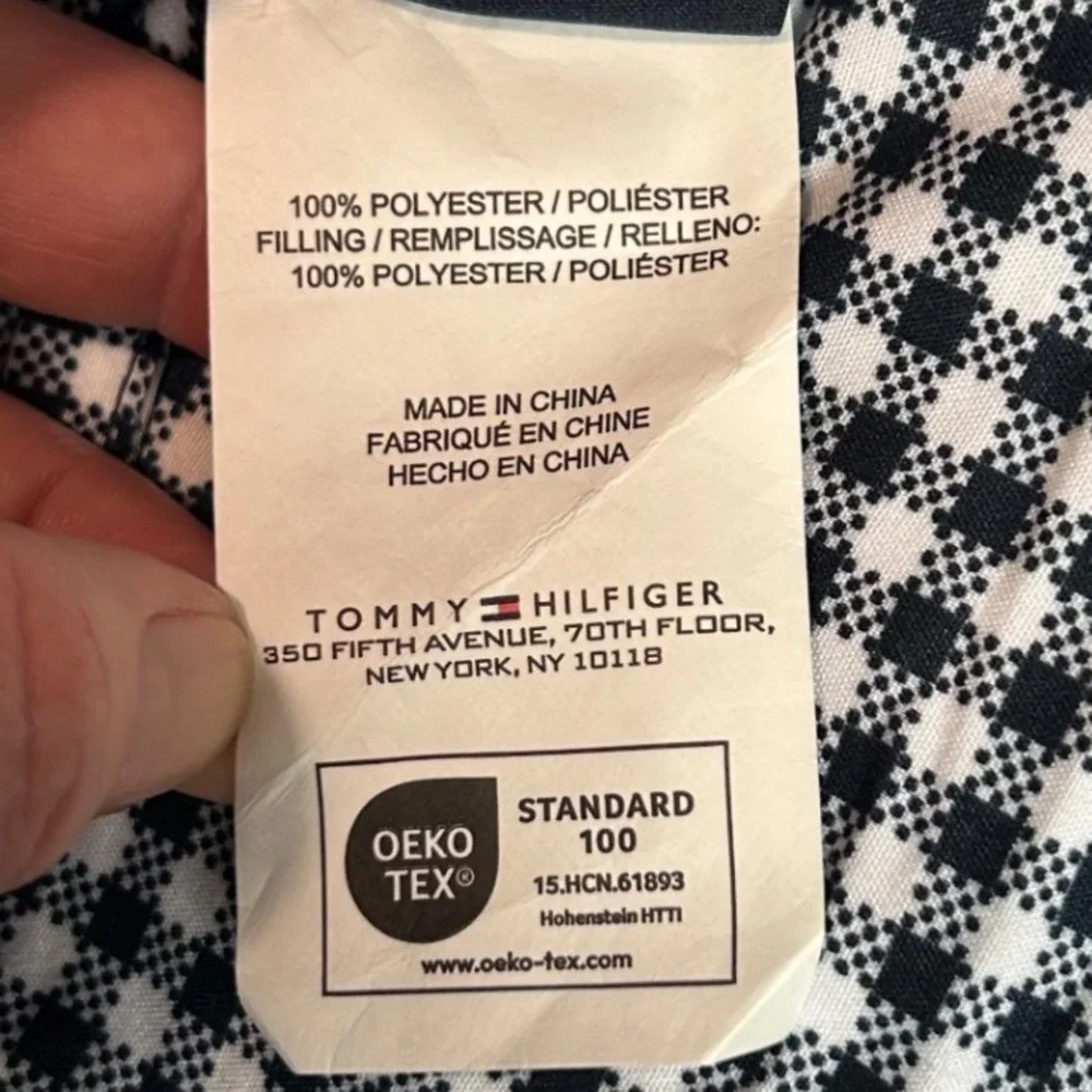 2 Tommy Hilfiger Quilted Pillow Shams Navy Blue Gingham Check Standard